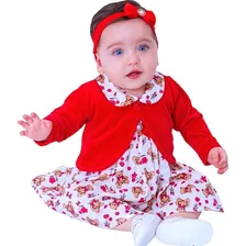 Vestido De Bebê Menina Luxo Completo Kit 5 Peças Vermelho