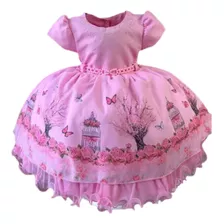 Vestido Infantil Jardim Encantado Borboletas Luxo 1 A 3 Anos