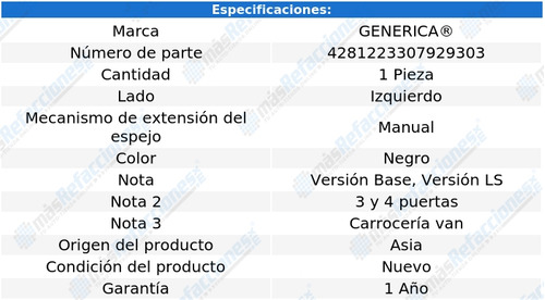 Espejo Izq Chevrolet Express Van 2008 Polyway Foto 2