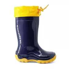 Bota Infantil Impermeável Azul Amarela Galocha C/ Amarra Kid