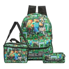 Kit Mochila Infantil Minecraft Games Blocos Costas Escolar