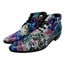 Bota Country Masculina Em Couro Floral Tropical Ref:1026