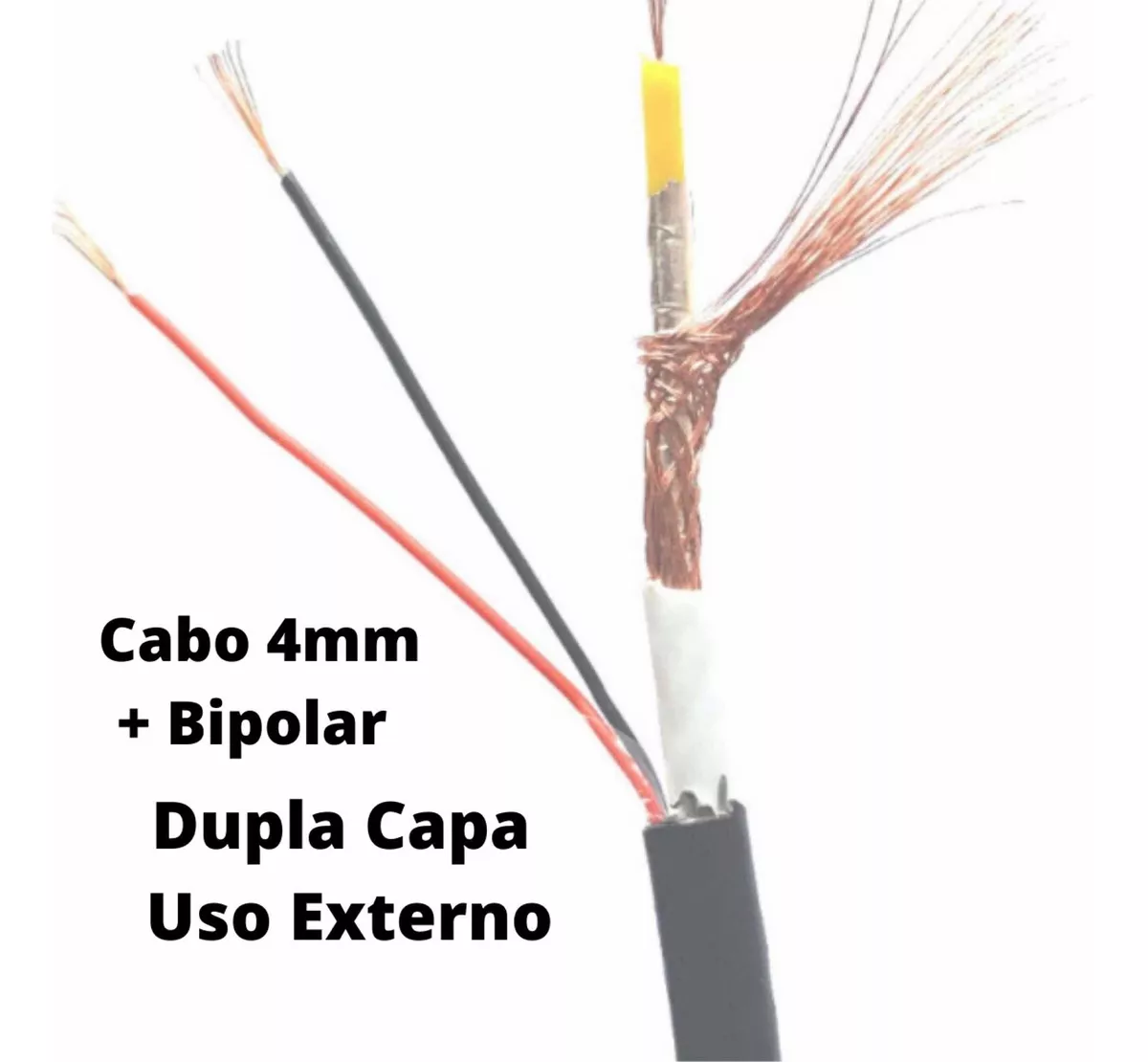 Cabo Coaxial 4mm+2x26 Dupla Blind Cftv Dc Externo 100m Preto