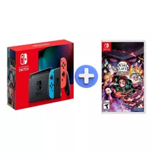 Nintendo Switch V2. 32gb Standard Cor Vermelho-néon, Azul-néon Original + Demon Slayer -the Hinokami Chronicle Original Mídia Física