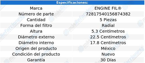 Kit 5 Filtros De Aire Sedan 1.8l 4 Cil 82 Al 84 Engine Fil Foto 2