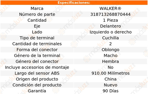 1- Sensor Abs Delantero 9-7x 4.2l 6 Cil 2005/2009 Walker Foto 5