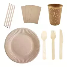 Pack Set Combo Kit Cumple Kraft Eco Campestre Plato Vaso