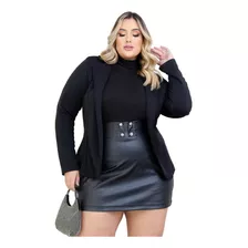 Blazer Feminino Plus Size Manga Longa Social Com Elastano