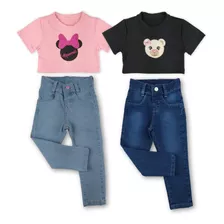 Kit Com 2 Conjunto Feminino Infantil Com Calça E Cropped