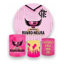 Kit Painel Redondo 1,5 + 3 Capas De Cilindros Flamengo Rosa