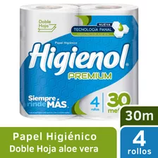 Papel Higienico Higienol Doble Hoja Premium Aloe Vera 4x30mt