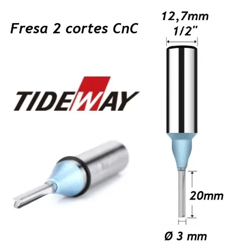 Fresa Tct 3mm X 20mm X Haste 1/2  P/ Cnc Router 2 Cortes Mdf