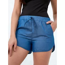 Short Feminino Liso Cintura Alta Laço Bolsos Verao Importado