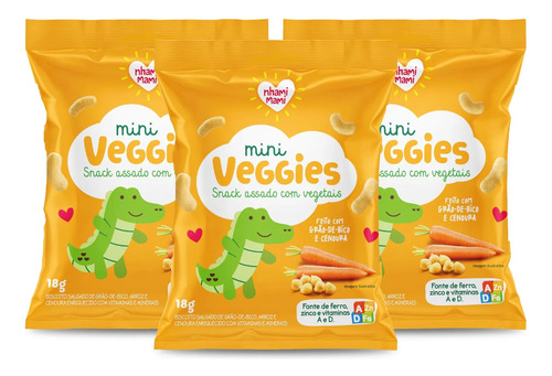 Kit 3 Mini Veggies Grão De Bico E Cenoura  Nhami Mami 18g