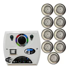 Kit 9 Refletor Led Piscina Rgb Inox 9w Central Wifi Sodramar 110v/220v