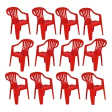 Kit 12 Cadeiras De Plástico Poltrona Vermelha