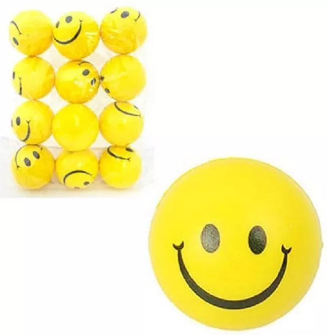 Kit 5 Bolinhas Amarela Smile Massagem Apertar Anti Stress