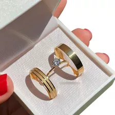 Aliança De Ouro 18k 4mm 8g Casamento Par + Anel Brinde