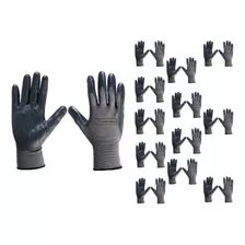 12 Pares Guantes Chicos Nylon Negro Palma Nitrilo Seguridad 