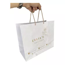 Bolsa Papel Kraft Blanca Personalizada 100 Pz 14x30+25 Envío