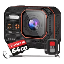 Câmera Sc02 Sport 4k 60fps Wi-fi + 64gb Bastão Mergulho Surf Cor Preto