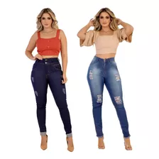  Kit Com 2 Calças Feminina Jeans Modelo Skinny Estilo Casual