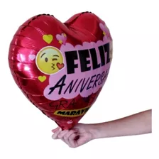 Kit 2 Balão Metalizado Coração Feliz Aniversário 46cm Festa