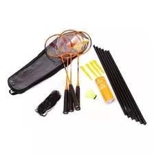 Kit Vollo Badminton - 4 Raquetes, 3 Petecas, Rede E Suportes