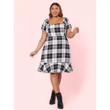 Vestido Festa Junina Curto Plus Size Feminino Alça Xadrez