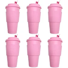 Vaso Térmico Con Banda X 6 - Rosa Pastel 400ml