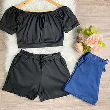 Conjunto Canelado Blusa Top Shorts Basico E Barato Instagram