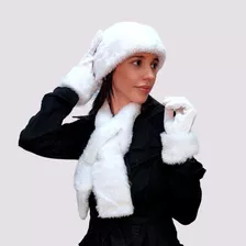 Touca Inverno Russa Gorro Cachecol Luva Pelúcia Europeu 