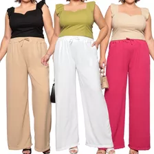 Kit 3 Calça Pantalona Feminina Plus Size De Duna Elastex 