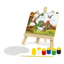 Kit Pintura Infantil Dinossauro C/ Tinta Cavalete Pincel