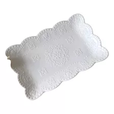 Bandeja De Porcelana Rectangular Volados Blanco Mesa Dulces