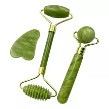 Conjunto De Pedra Com Rolo De Jade E Raspador Gua Sha