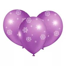 25 Bexigas Balão N9 Decoração Frozen Floco Neve Festa Lilás