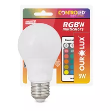 Lâmpada Led Bulbo Com Controle A60 5w Bivolt E27 Rgb Ourolux 110v/220v