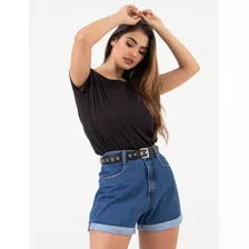 Shorts Mom Cintura Alta Jeans Lady Rock