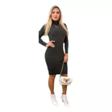 Vestido Tubinho Gola Alta Manga Longa Versátil E Elegante 