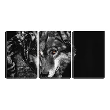 Quadro Decorativo 55x110 Lobo Selvagem Sobre Fundo Preto