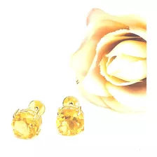 Brinco Ouro 18k Ponto De Luz 6mm Pedra Natural Citrino