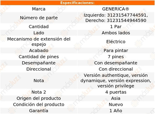 Kit Espejos Lat Elect P/pintar C/desemp Fluence 11/17 Foto 2