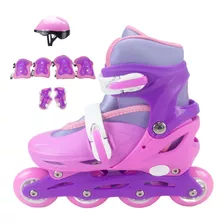 Patins Roller Inline Infantil Roxo 34 A 37 Menina + Proteção