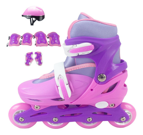 Patins Roller Inline Infantil Roxo 34 A 37 Menina + Proteção