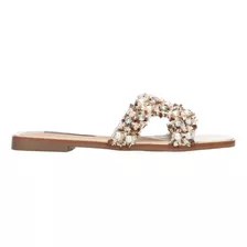 Sandalias Salamandra De Piso Beige Con Pedrería Para Mujer