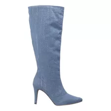 Bota Feminina Salto Alto Bico Fino Jeans Tendencia 2023