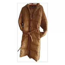 Tapado Largo Puffer Mostaza Con Capucha, Cinto. Cierre T.2xl