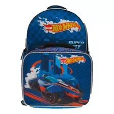 Mochila Escolar Hot Wheels Con Lonchera Niños