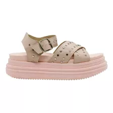  Sandalias Mujer Alta Hebilla Cuero Eco Bym Shoe Sunset Rosa